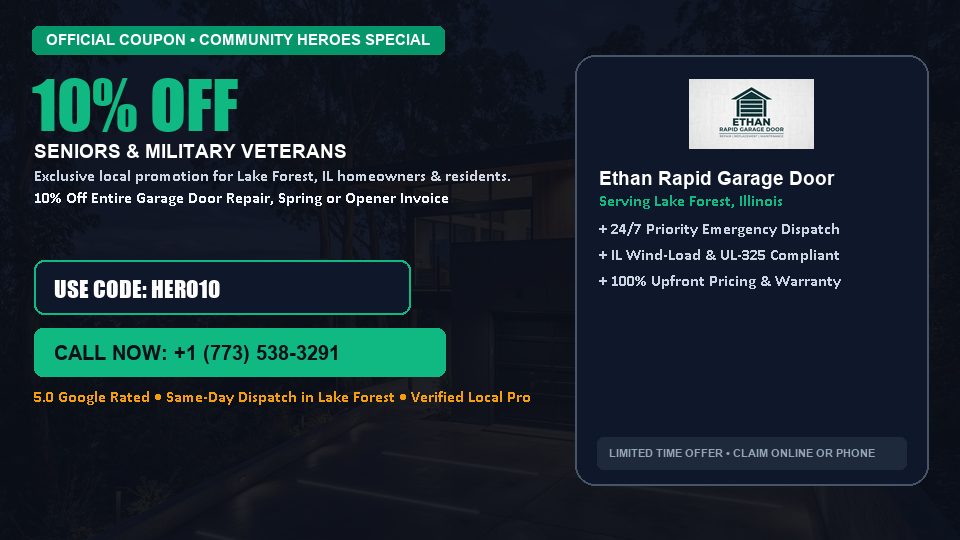Ethan Rapid Garage Door 10% OFF Seniors & Military Veterans in Lake Forest, IL